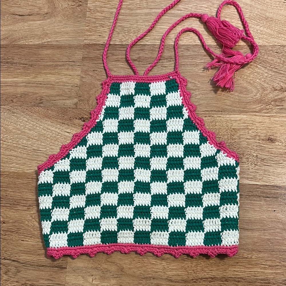 MC2 Saint Barth Green and White Checkered Tank Top